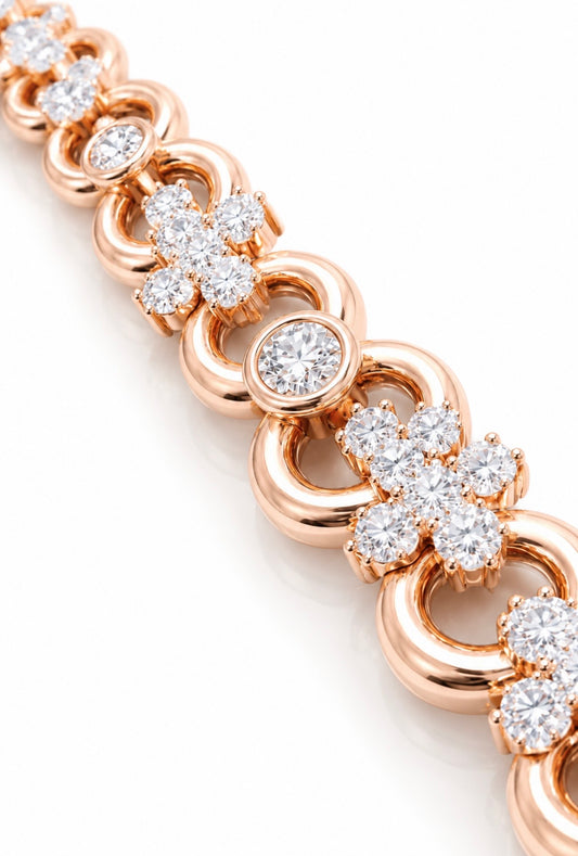 IMMORTAL INFINITY LINK & CROSS BRACELET – FL–IF MOISSANITE, ROSE VERMEIL & 925 SILVER