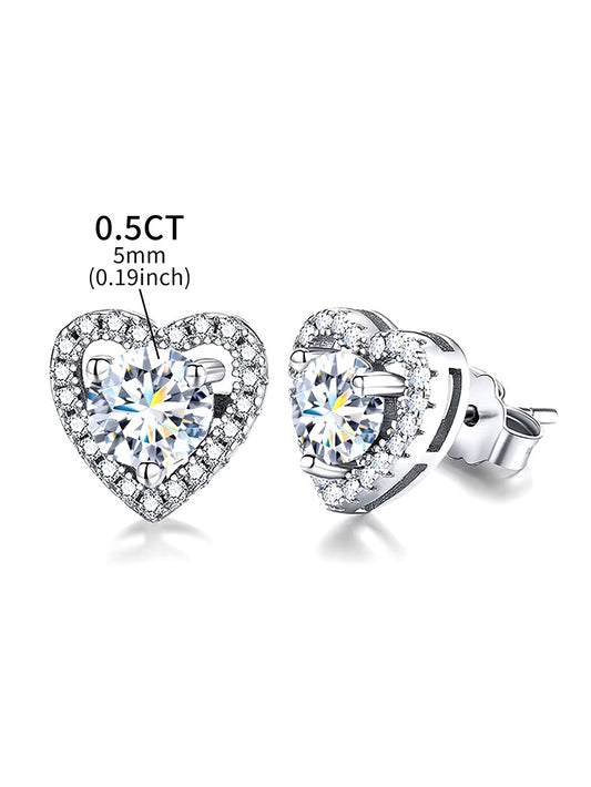 Gelati's Diamond Heart Elusive Halo Studs in 925 Silver & VVS1 Moissanite Diamonds