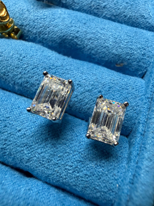 Gelati's 2CTW FL-IF Lab Moissanite 3EX Emerald Cut Baguette Earrings in 925 Sterling Silver & 18K Vermeil Gold