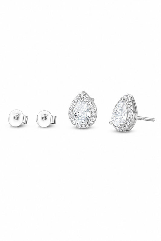 GELATI’S TEARS OF ICE VVS1 LAB MOISSANITE DIAMOND PEAR CUT HALO DIAMOND EARRINGS IN 925 STERLING SILVER & 18K VERMEIL GOLD