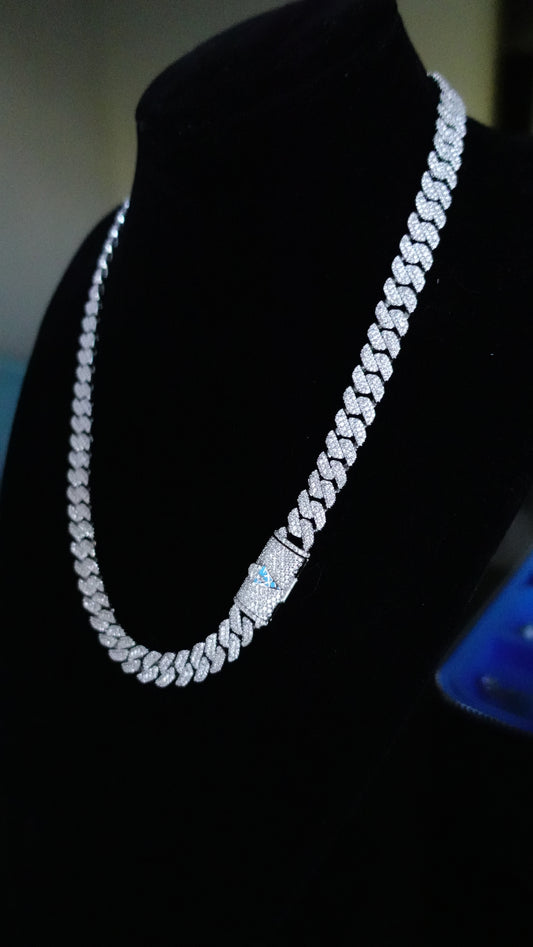 Gelati's Bespoke 12MM Miami Moon Link FL-IF 28CT Lab Moissanite Diamond Cuban Chain In Solid 925 Sterling Silver & 18k Vermeil Gold