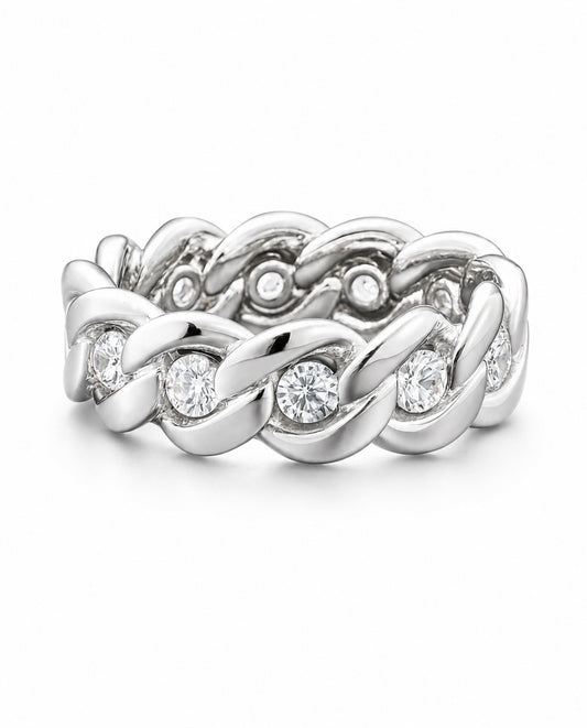 GELATI’S BESPOKE DIAMOND 5 CT CUBAN RING IN 925 STERLING SILVER & FL-IF MOISSANITE DIAMONDS