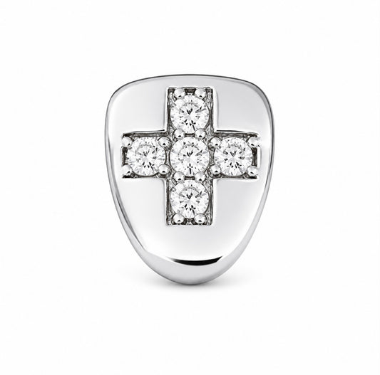 GELATI GRILLZ DIAMOND CROSS “INQUISITION” TOOTHCAP IN SOLID TITANIUM & 18K VERMEIL GOLD