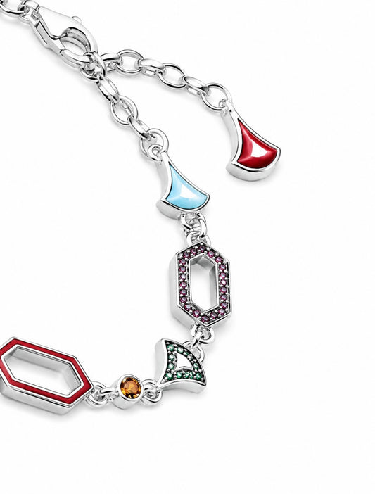 GELATI’S “ARLECCHINO” 925 STERLING SILVER & CARBON SAPPHIRES GEOMETRIC – MULTILINK DIAMOND CUT BRACELET
