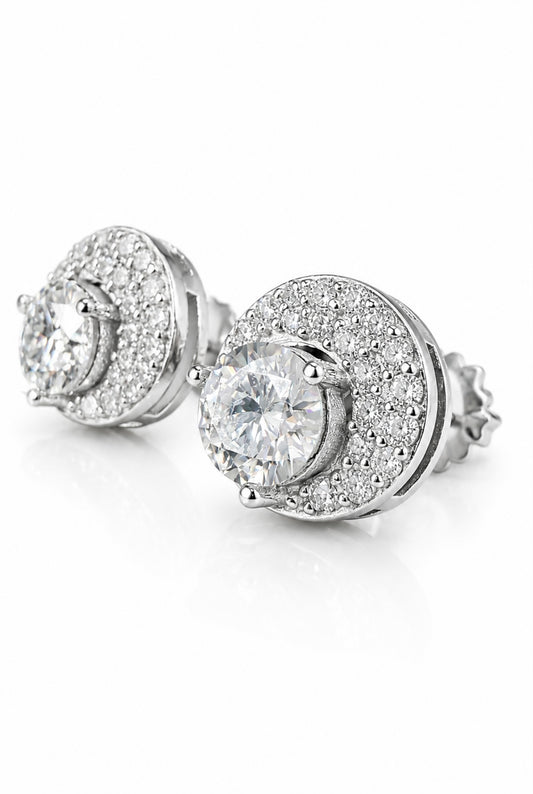 HALF-MOON EARRINGS – FL-IF MOISSANITE, 925 SILVER & 14K WHITE VERMEIL