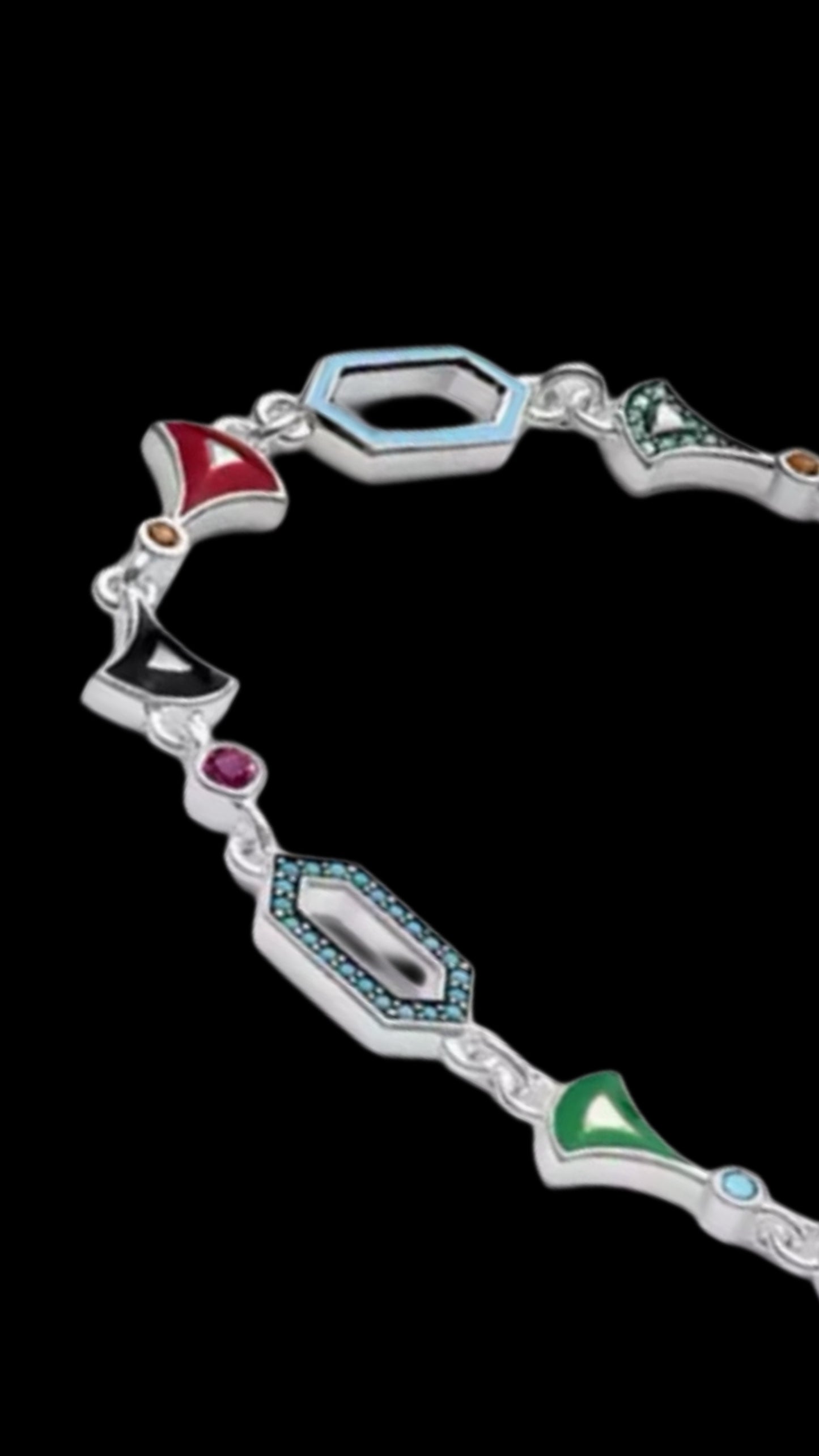Gelati's "Arlechino" 925 Sterling Silver & Carbon Sapphires Geometric - Multilink Diamond Cut Bracelet