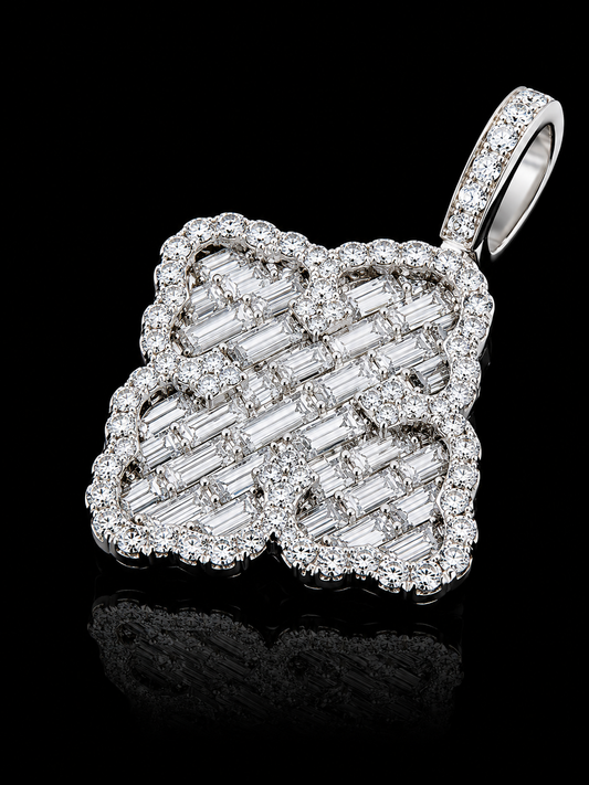 Carbon Baguette Clover Pendant – Titanium & 18K Vermeil Gold (Free Chain Included)