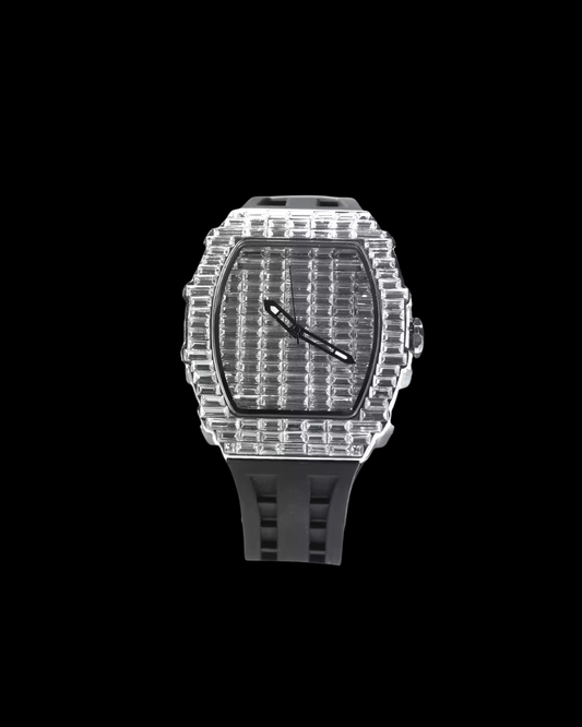 Gelati's Baguette Bussdown Carbon Diamonds & Stainless Steel Watch