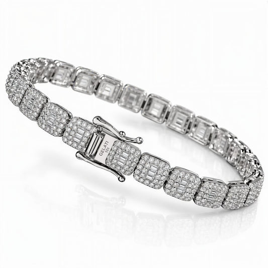 GELATI | BAGUETTE HALO DIAMOND BRACELET — 925 SILVER & 18K VERMEIL GOLD — FL-IF Lab Moissanite