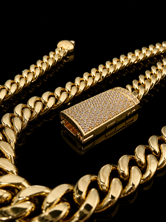 Diamond Lock Miami Cuban Necklace – DVVS1 925 Silver/Titanium & 18K Vermeil