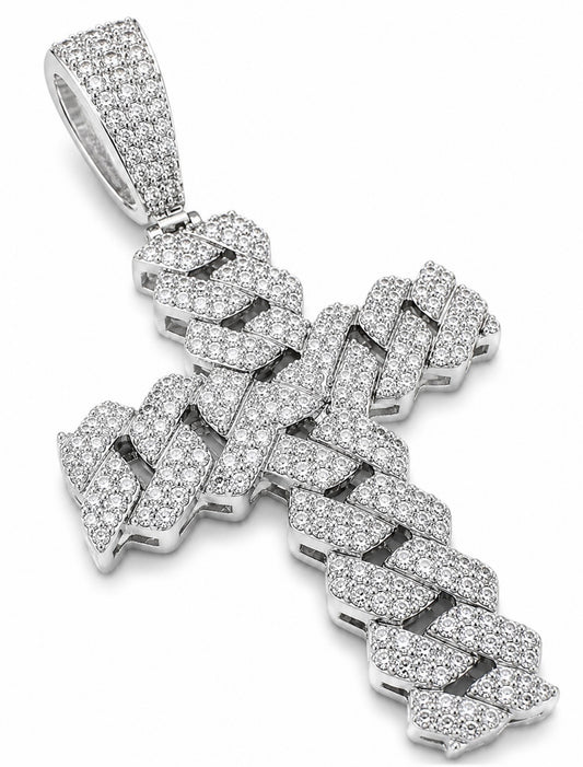 CUSTOM MIAMI LINK CROSS PENDANT – FL–IF MOISSANITE, 925 SILVER & 18K VERMEIL