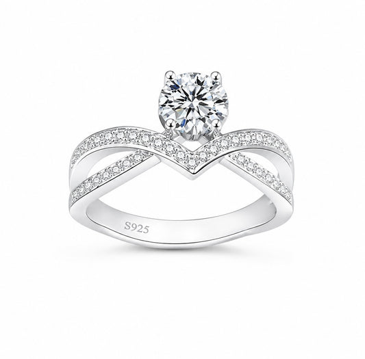 GELATI’S PRINCESS CUT V HALO DIAMOND RING IN 925 STERLING SILVER