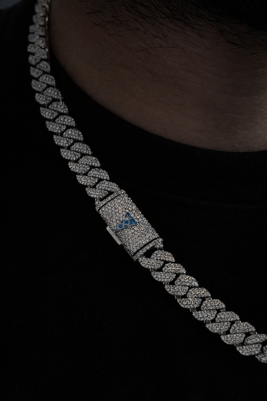 Custom Lock LA Moon Link Cuban Chain – 28CT FL-IF Moissanite, 925 Silver & 18K Vermeil (13MM)