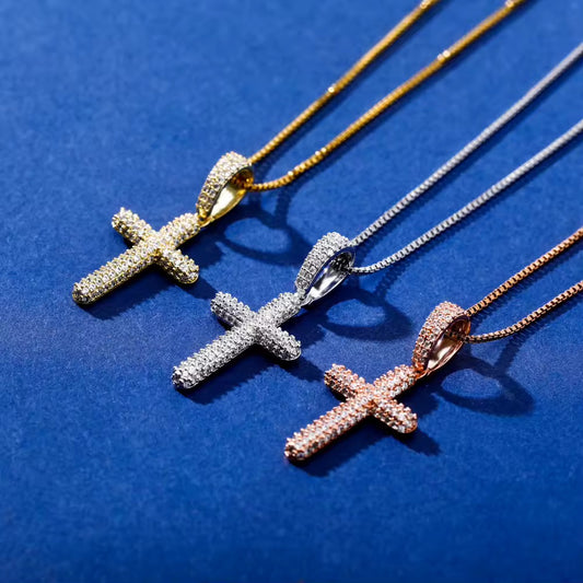 Gelati's Bussdown VVS1 Moissanite Spiked Prongue Cross Pendant in 925 Silver & Chain Included