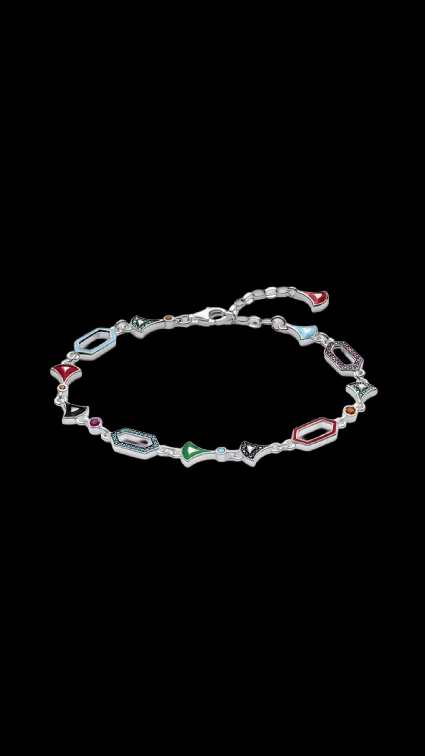 Gelati's "Arlechino" 925 Sterling Silver & Carbon Sapphires Geometric - Multilink Diamond Cut Bracelet