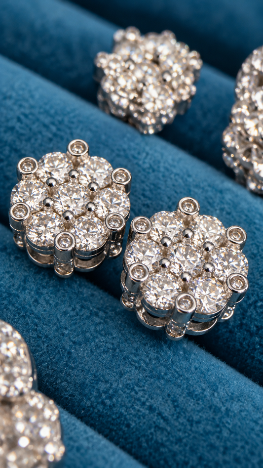 GELATI | CLUSTER SETTING DIAMOND EARRINGS | FL-IF FLAWLESS MOISSANITE | 925 STERLING SILVER | 18K GOLD