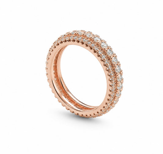 AUREON TRI-ROW ETERNITY RING – CARBON DIAMONDS, TITANIUM & 18K ROSE VERMEIL