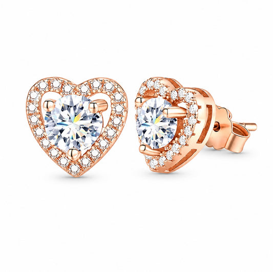 GELATI’S DIAMOND HEART ELUSIVE HALO STUDS IN 925 SILVER & VVS1 MOISSANITE DIAMONDS