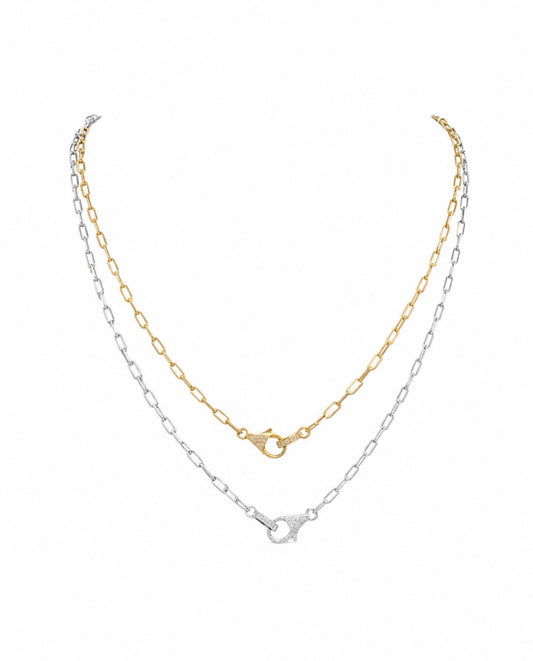GELATI’S LOCK LINK CARBON DIAMOND & 925 STERLING SILVER PENDANT NECKLACE WITH 18K VERMEIL GOLD ACCENTS