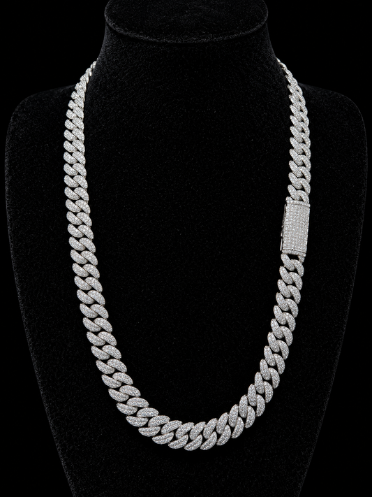 17MM Moon Link Tri Row Raised Pointers™ Cuban Chain — FL-IF Certified Lab Moissanite | 925 Silver + 18K Vermeil Gold