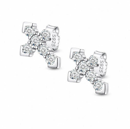DIAMOND CROSS EARRINGS – DVVS1 MOISSANITE, 925 SILVER & 18K VERMEIL