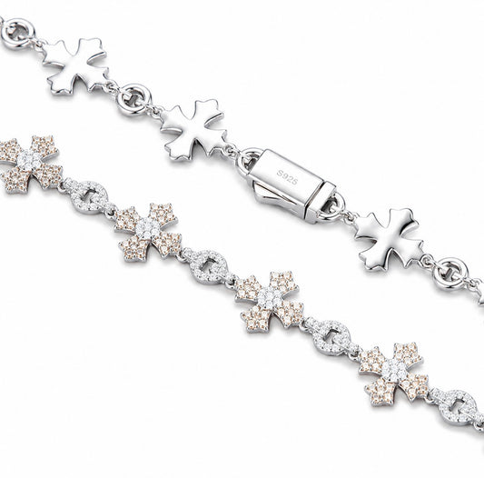 GELATI’S GLACIER CROSS LINK VVS1/CB DIAMOND BRACELET IN SOLID 925 STERLING SILVER & 18K VERMEIL GOLD INLAY