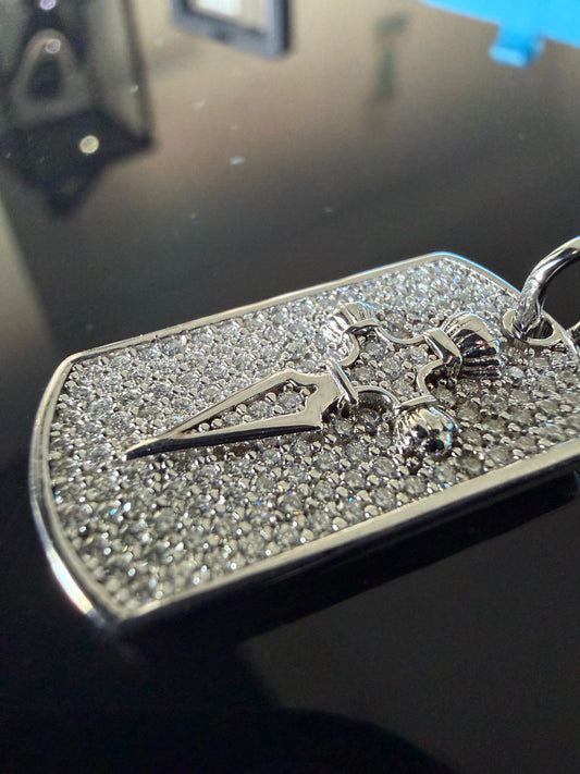 Gelati's Bespoke Knife Tag DVVS1 Lab Moissanite Diamond Pendant in Solid 925 Sterling Silver & 18k Vermeil White Gold Inlay + Free 925 Silver Chain