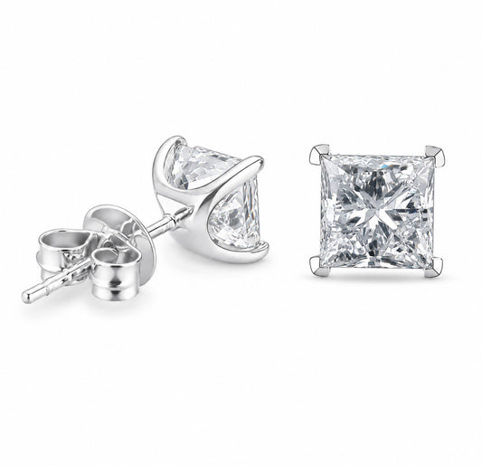 GELATI’S SQUARE-BAGUETTE VVS1 MOISSANITE DIAMOND EARRINGS IN 925 STERLING SILVER - 18K VERMEIL GOLD ACCENTS