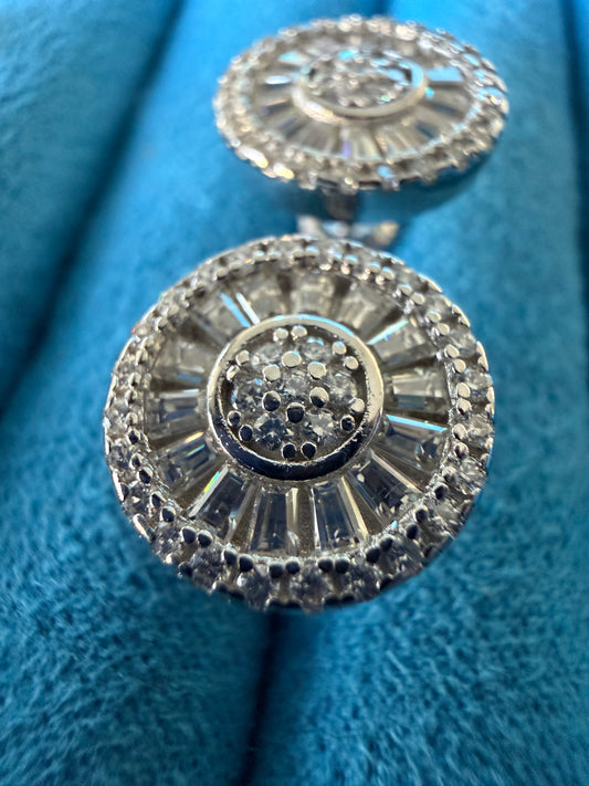 Gelati's Solar Halo Baguette FL-IF Lab Moissanite Diamond Earrings in Solid 925 Sterling Silver & 18K Vermeil Gold