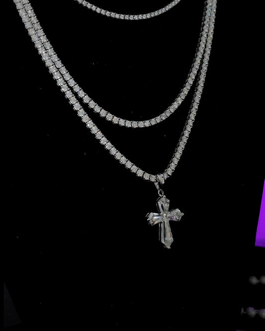 Gelati's Bespoke 925 SIlver Diamond Baguette Cross Pendant with 18k Vermeil Gold Inserts & 925 Silver Rope Chain Included