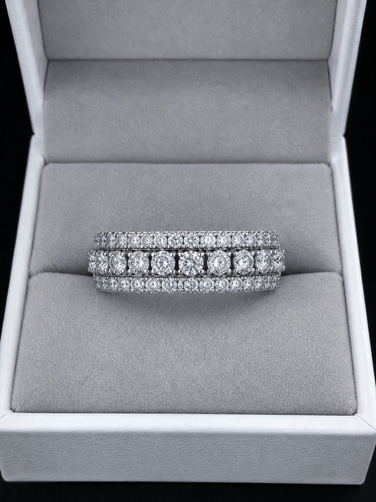 Solara Tri Row Eternity Band – 3CTW DVVS1/CB Moissanite, 925 Silver & 18K Vermeil
