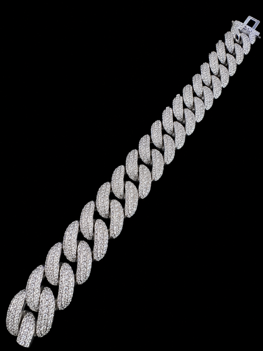 17MM Moon Link Cuban Bracelet -Tri Row Raised Pointers™ — FL-IF Certified Lab Moissanite | 925 Silver + 18K Vermeil Gold (Copy)
