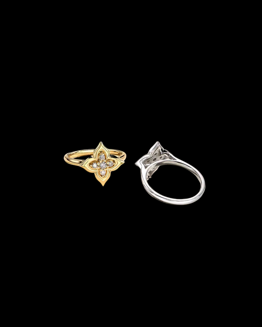 Gelati's Lucky Four Leaf Clover 1,5 CT Infinity VVS1 Moissanite Diamond Prongue Ring in Sterling 925 Silver & 18k Vermeil Gold Inserts