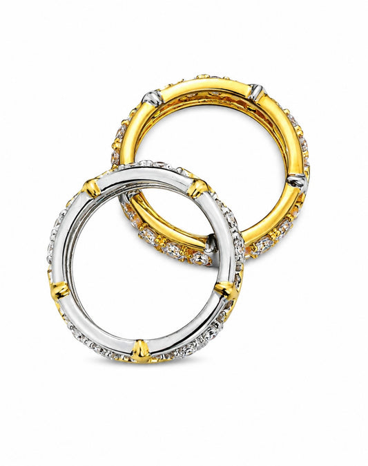 GELATI’S EXCLUSIVE GOLDEN CROSS VVS1 MOISSANITE DIAMOND RING IN SOLID 925 SILVER & 18K VERMEIL GOLD INLAY