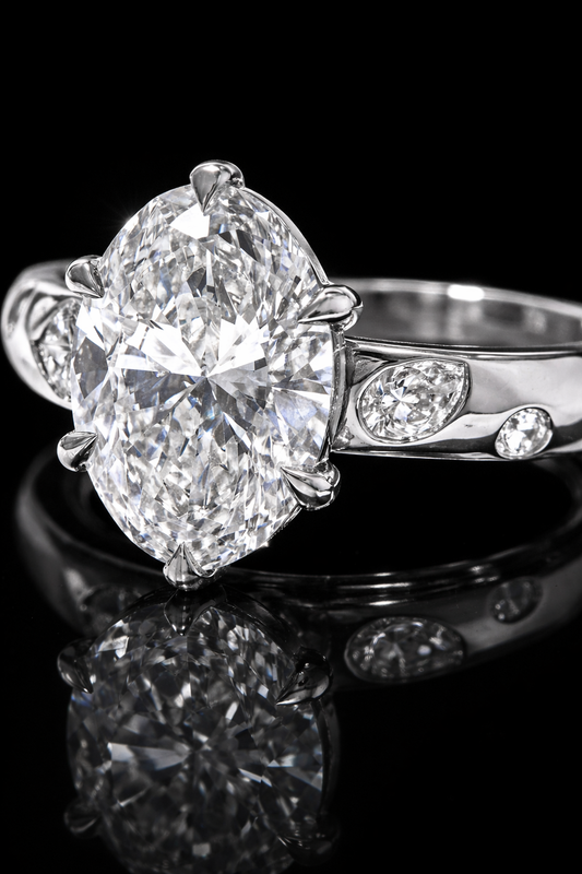 Gelati's Diamond Touch Oval Cut 3Ctw DVVS1 Lab Moissanite Eternity Ring in solid 925 Sterling Silver & Vermeil Platinum Layer