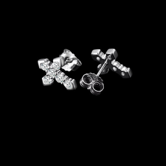 Gelati's Diamond Cross Earrings in 925 Sterling Silver & 18k Vermeil Gold