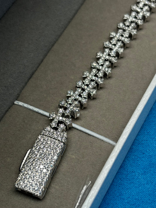 Gelati's Double-Cross Diamond Bracelet In 925 Sterling Silver -Fl-IF ( Flawless) LaB Moissanite Diamonds and 18K Vermeil Gold Inlay