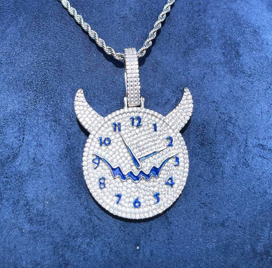 Gelati's Demon Time Diamond Pendant In solid Titanium & 18K Vermeil Gold Accents + Blue ennamel Details & Free 925 Silver Rope Chain