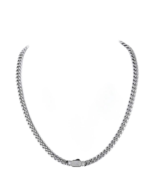 Gelati's Bespoke 10MM Diamond Lock Titanium & Sterling Silver Miami Cuban Chain