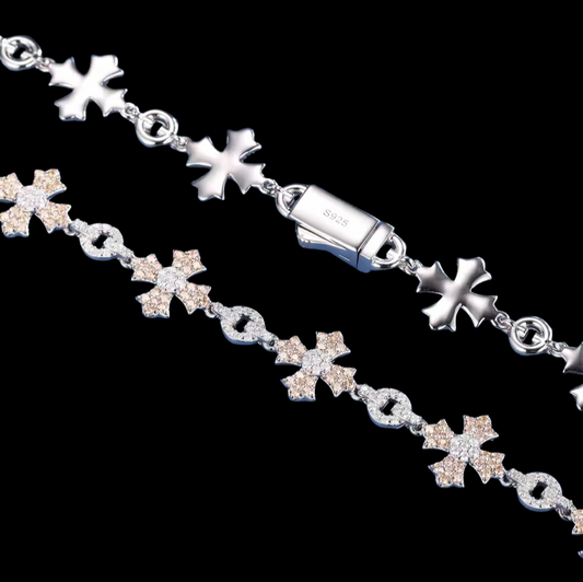 Gelati's Glacier Cross Link VVS1/CB Diamond Bracelet in solid 925 Sterling Silver & 18k Vermeil Gold Inlay