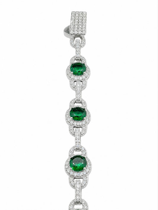 GELATI’S EMERALD & DIAMOND BEADS CHAIN BRACELET IN SOLID 925 SILVER & 18K VERMEIL WHITE GOLD