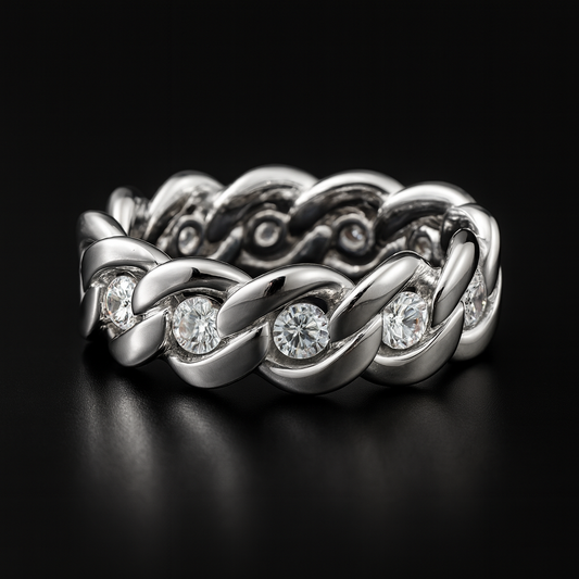 Gelati's Bespoke Diamond 5 CT Cuban Ring in 925 Sterling Silver & FL - IF Moissanite Diamonds