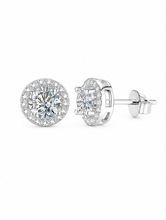GELATI’S GLACIAL HALO DVVS1 / FL-IF SOLITAIRE CUT DIAMOND EARRINGS IN 925 STERLING SILVER & 18K VERMEIL GOLD