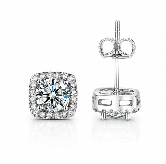 GELATI’S GLACIAL SQUARE HALO CUT DIAMOND EARRINGS IN 925 STERLING SILVER & 18K VERMEIL GOLD