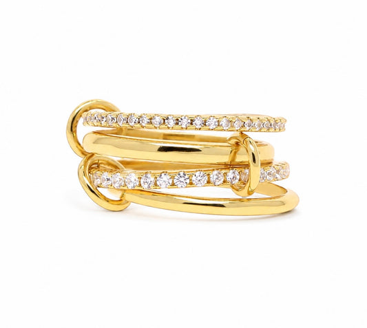 GELATI’S LIMITED EDITION - SIGNATURE MULTILINK VVS1 MOISSANITE DIAMOND RING IN 925 SILVER & 18K VERMEIL GOLD ACCENTS