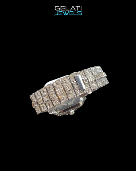 Gelati's Baguette Dial "Primo Santo" Carbon Diamonds & Stainless Steel Watch