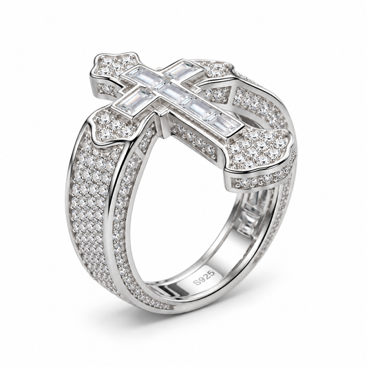 "DIAMOND CRUSADER" BAGUETTE RING | FL-IF LAB MOISSANITE | 925 SOLID STERLING SILVER | 18k White Vermeil Gold