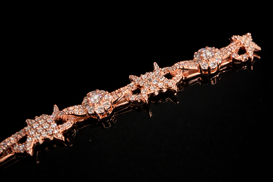 Gelati's "Twin Spike" FL-IF Flawless Moissanite Diamond Barbed Wire Bracelet 10Ctw In Solid 925 Sterling Silver & 18k Vermeil Gold