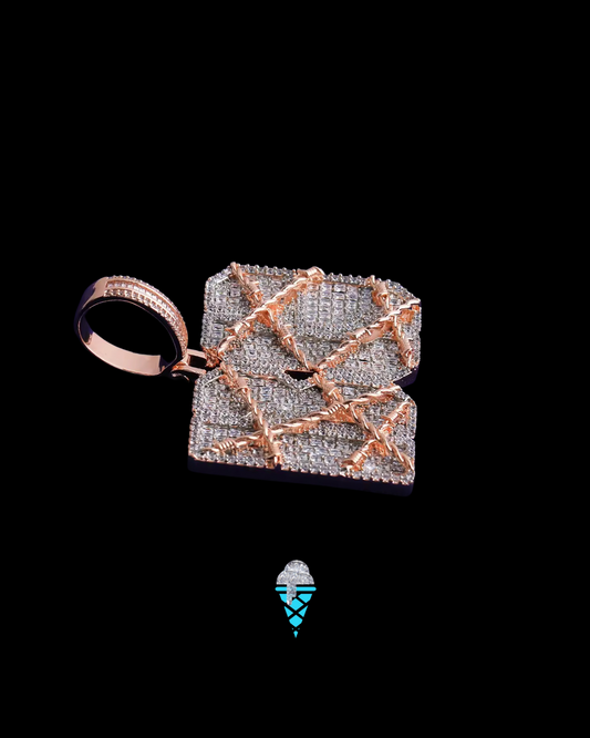Gelati Custom Barbed Wire Diamond Pendant in Solid Titanium & 18k Vermeil Gold + Free 925 Silver Rope Chain
