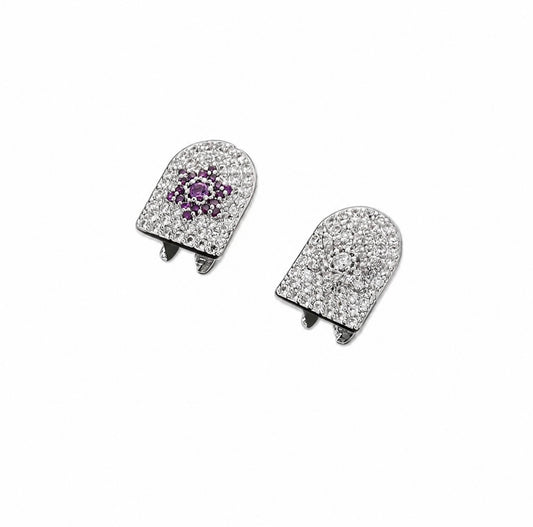 GELATI GRILLZ “PURPLE SAPPHIRE” TOOTHCAP GRILLZ IN SOLID TITANIUM & 18K VERMEIL GOLD INSERTS